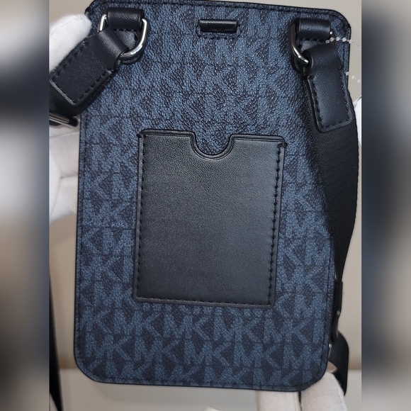 Blue/Navy color Michael Kors Signature PVC Leather Slim Phone Case Crossbody Bag - Picture 8 of 9